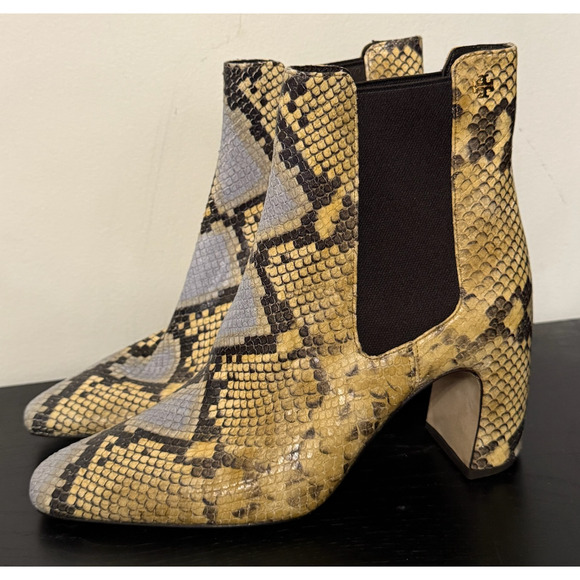 NEW TORY BURCH BANANA EMBOSSED SNAKESKIN LEATHER CHELSEA ANKLE BOOTIES BOOTS 6.5 - Picture 12 of 16
